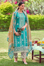 Load image into Gallery viewer, Cyan Color Designer Salwar Suit With Pure Moga Silk Embroidery And Cotton Satin Bottom