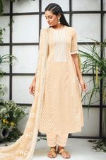 Load image into Gallery viewer, Beige Pure Cotton Khadi Block Print With Embroidery Straight Cut Salwar Kameez