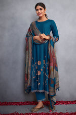 Load image into Gallery viewer, Pure Pashmina Checks Simple Embroidered Festive Wear Salwar Suit In Teal Color