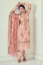 Load image into Gallery viewer, Peach Pure Cotton Artisanal Impressions Straight Cut Salwar Suit