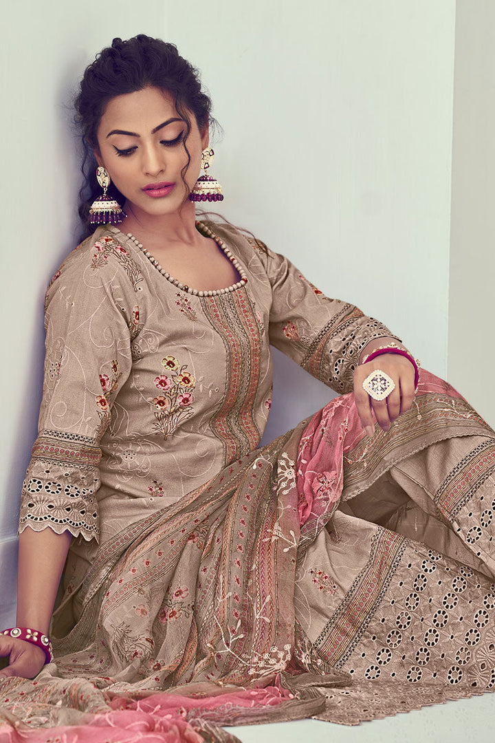 Brown Pure Cotton Serene Splendor Designer Long Straight Cut Salwar Suit