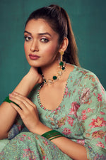 Load image into Gallery viewer, Sea Green Color Pure Organza Digital Printed Long Straight Cut Salwar Suit