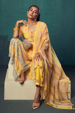 Load image into Gallery viewer, Yellow Color Pure Organza Digital Printed Long Straight Cut Suit