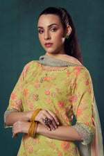 Load image into Gallery viewer, Green Color Pure Organza Digital Printed Long Straight Cut Suit