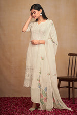 Load image into Gallery viewer, Pure Bemberg Georgette Fabric Beige Color Embroidered Festive Wear Stylish Straight Cut Salwar Suit