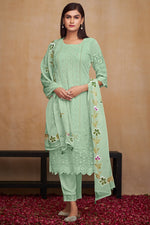 Load image into Gallery viewer, Pure Bemberg Georgette Fabric Embroidered Daily Wear Sea Green Color Designer Straight Cut Salwar Kameez