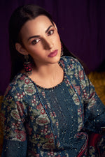 Load image into Gallery viewer, Pure Bemberg Silk Digital Print Salwar Kameez In Teal Color