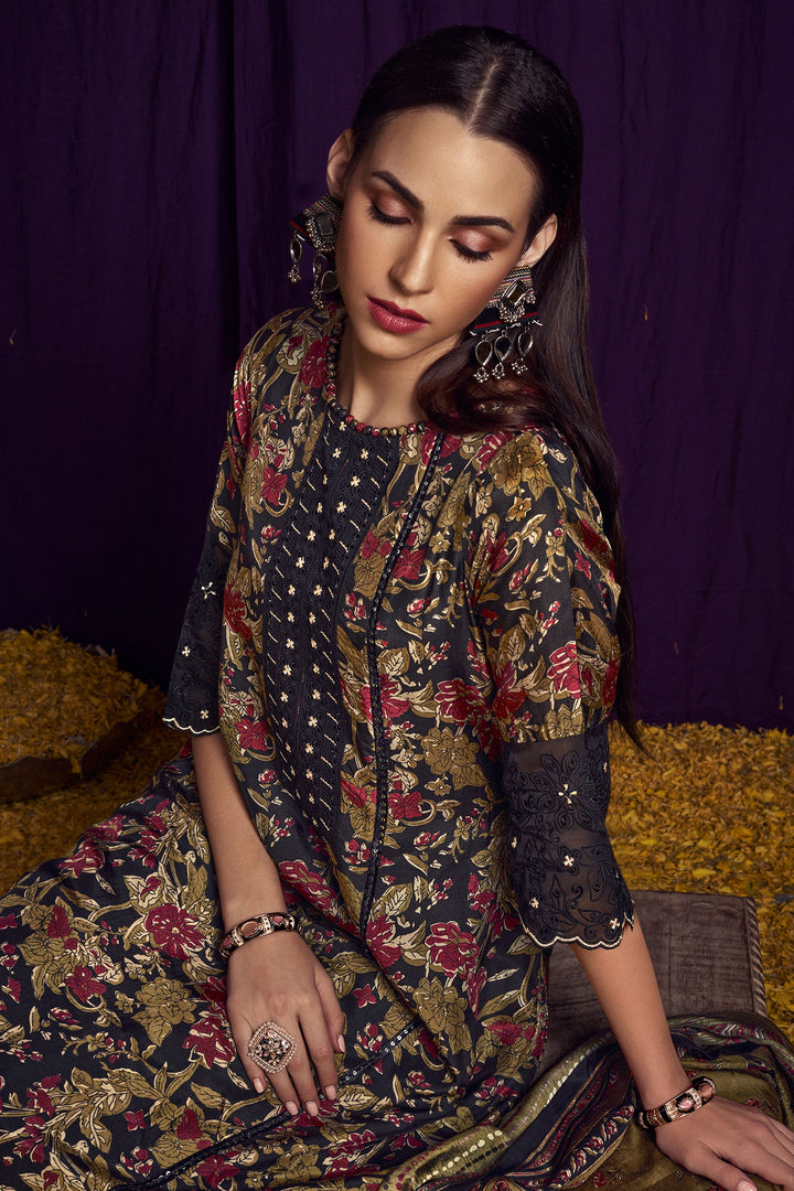 Black Color Pure Bemberg Silk Digital Print Function Wear Fancy Salwar Suit