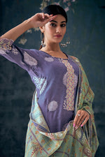 Load image into Gallery viewer, Phenomenal Pure Muga Silk Violet Batik Printed Salwar Suit