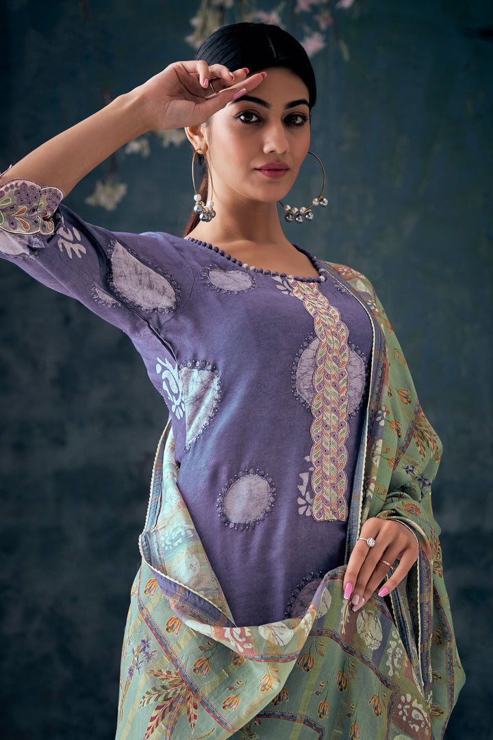 Phenomenal Pure Muga Silk Violet Batik Printed Salwar Suit