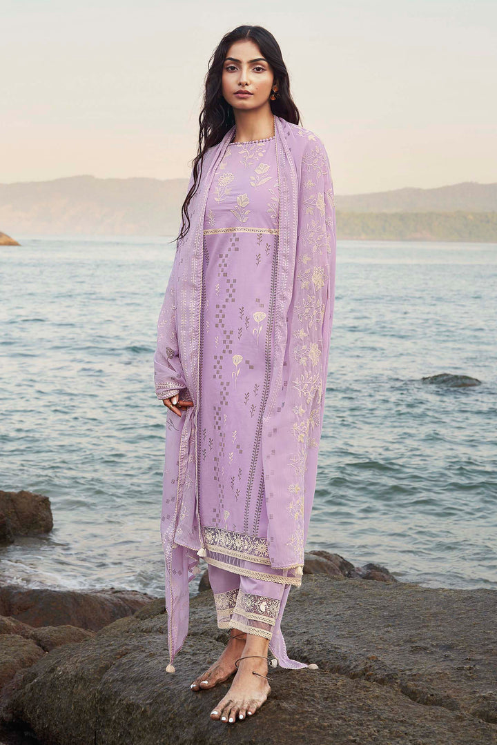 Pure Cotton Khadi Block Print Lavender Color Designer Salwar Kameez