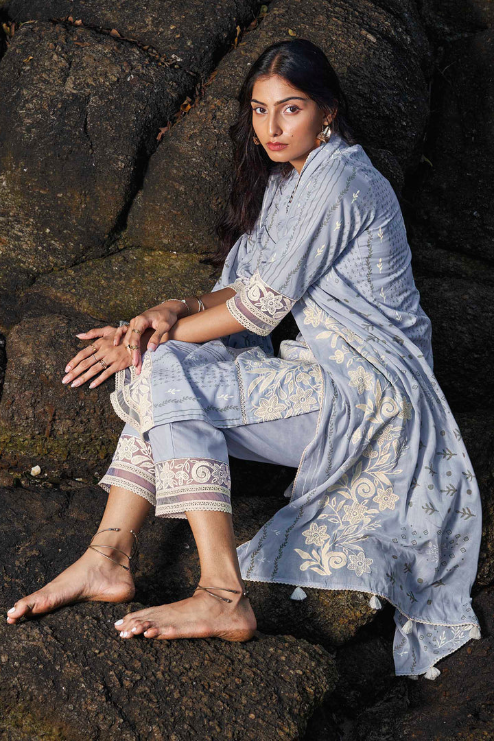 Blue Pure Cotton Khadi Block Print Designer Salwar Suit