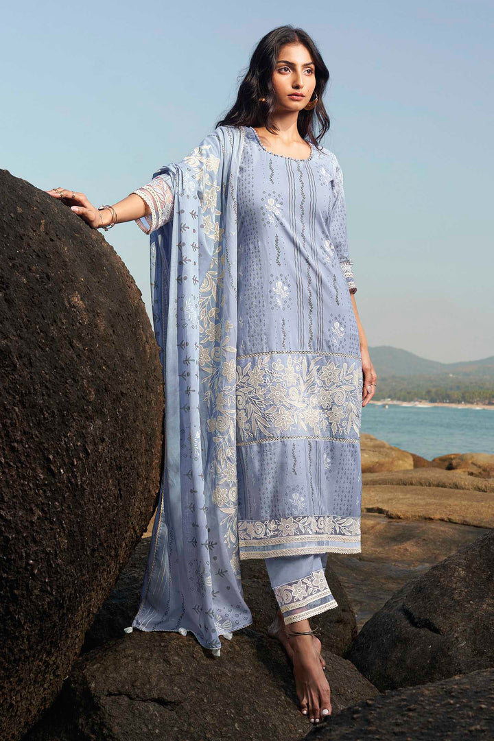 Blue Pure Cotton Khadi Block Print Designer Salwar Suit