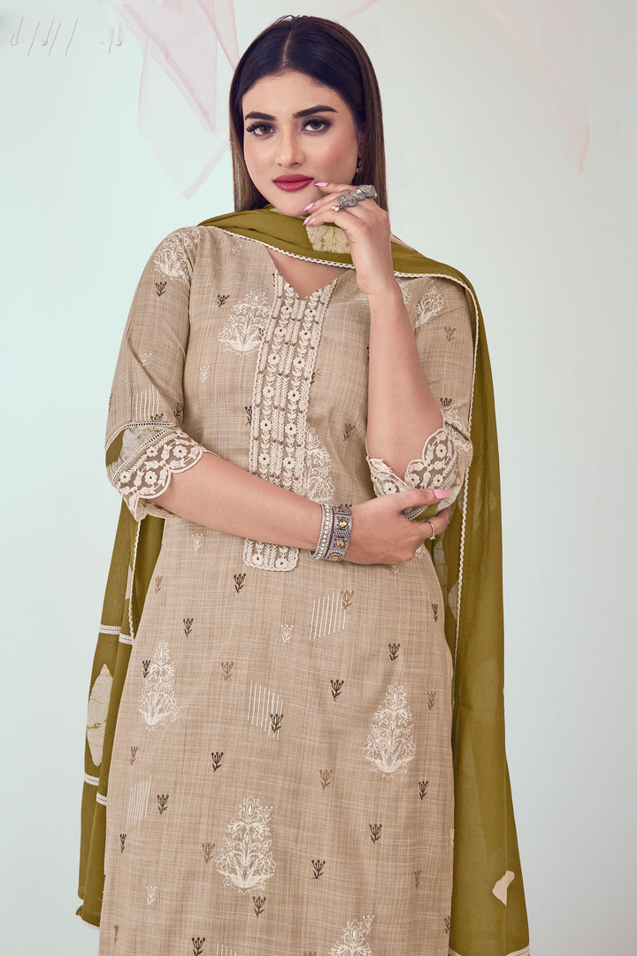 Cotton Fabric Beige Color  Beatific Printed Salwar Suit