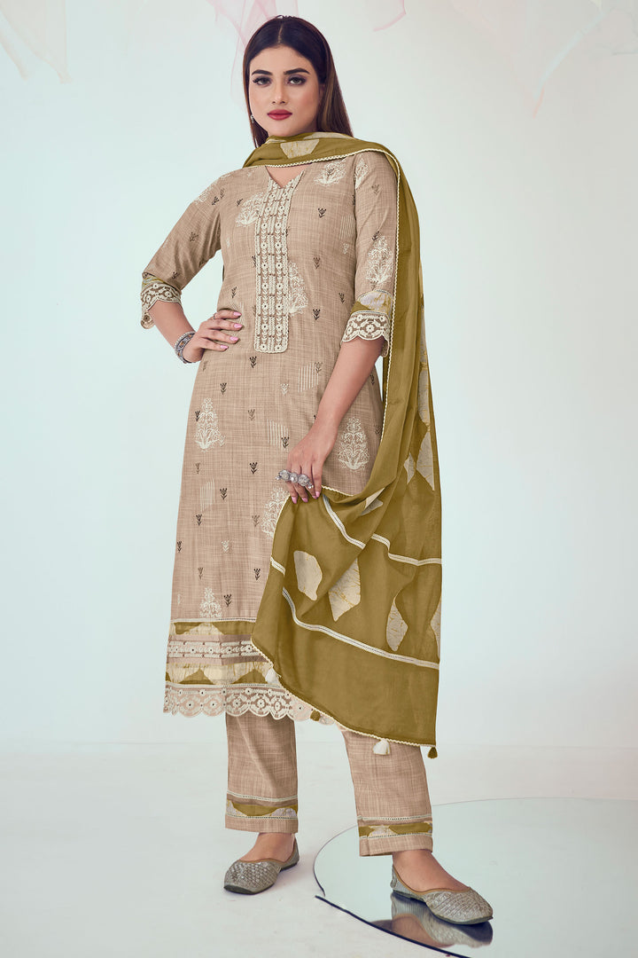 Cotton Fabric Beige Color  Beatific Printed Salwar Suit