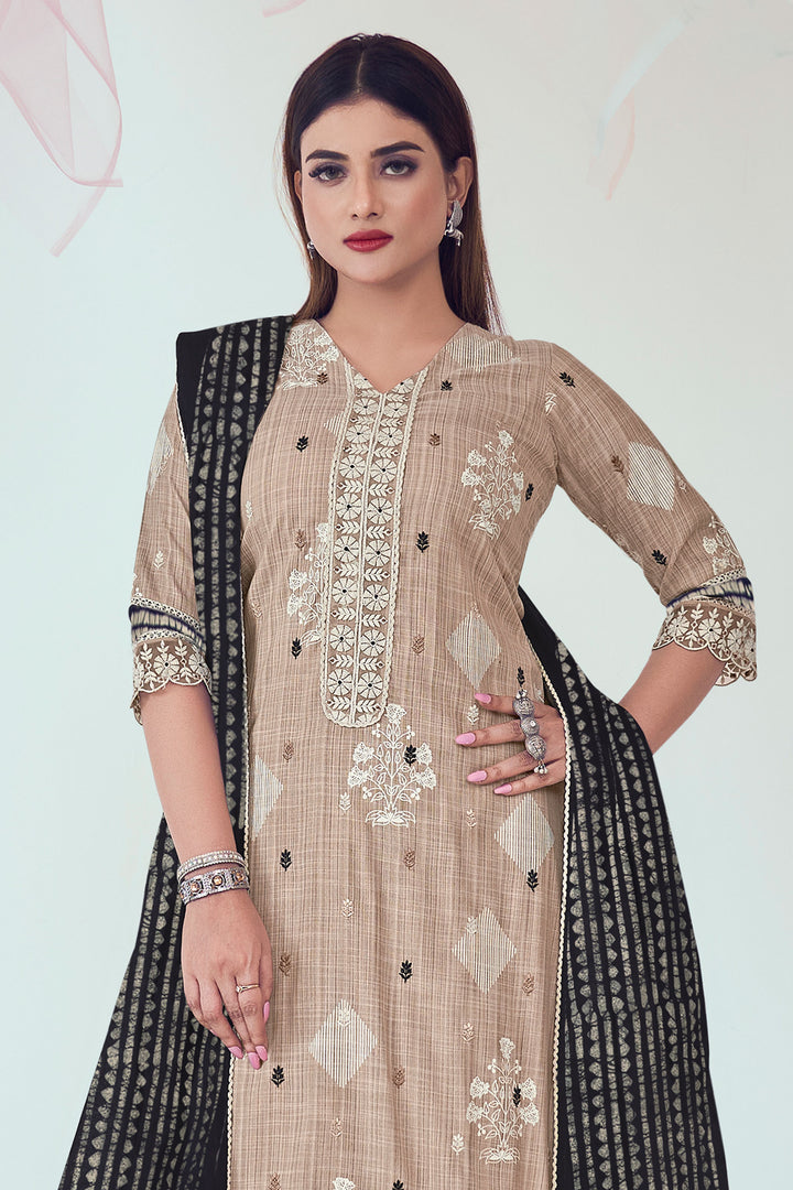 Fabulous Cotton Fabric Beige Color Printed Salwar Suit