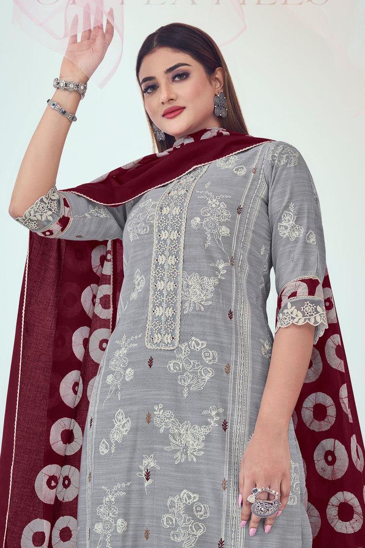 Grey Color Cotton Fabric Glamorous Printed Salwar Suit