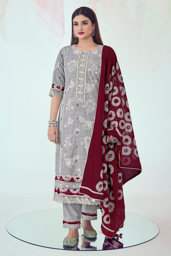 Grey Color Cotton Fabric Glamorous Printed Salwar Suit