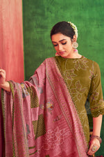 Load image into Gallery viewer, Brown Pure Muslin Silk Gold Lining Digital Print Long Straight Cut Salwar Suit