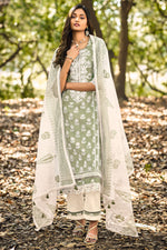 Load image into Gallery viewer, Sea Green Pure Cotton Block Print With Embroidery Work Long Suit
