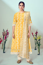 Load image into Gallery viewer, Yellow Pure Cotton Block Print Penal Embroidery Work Salwar Kameez
