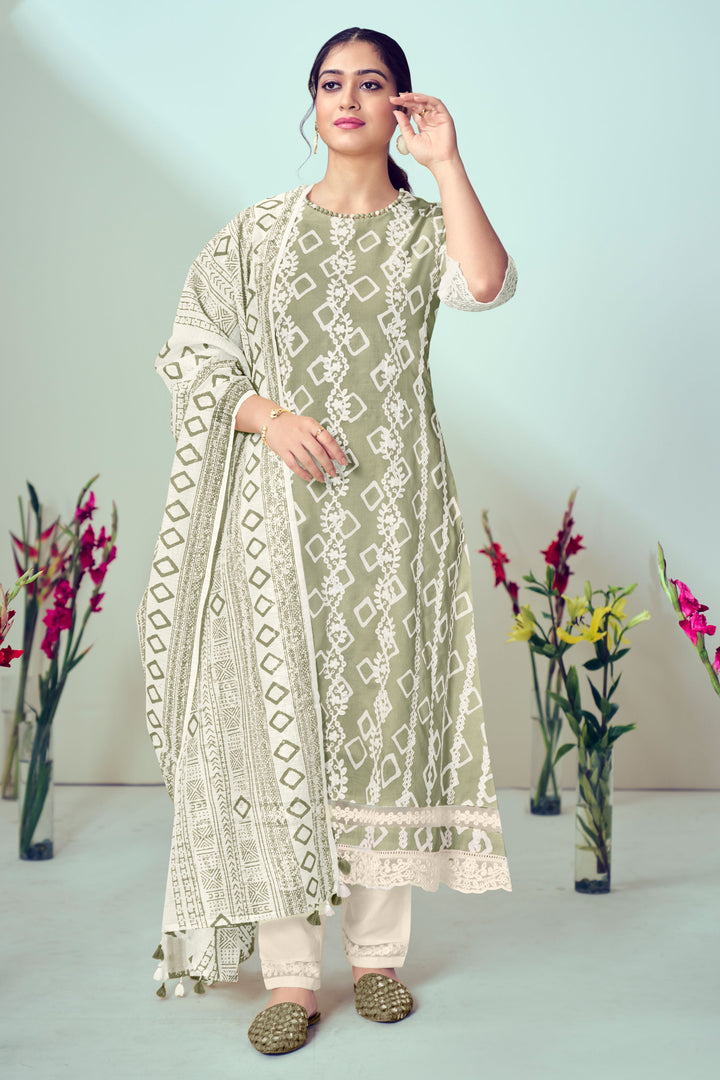 SeaGreen Color Pure Cotton Block Print Penal Embroidery Work Dress