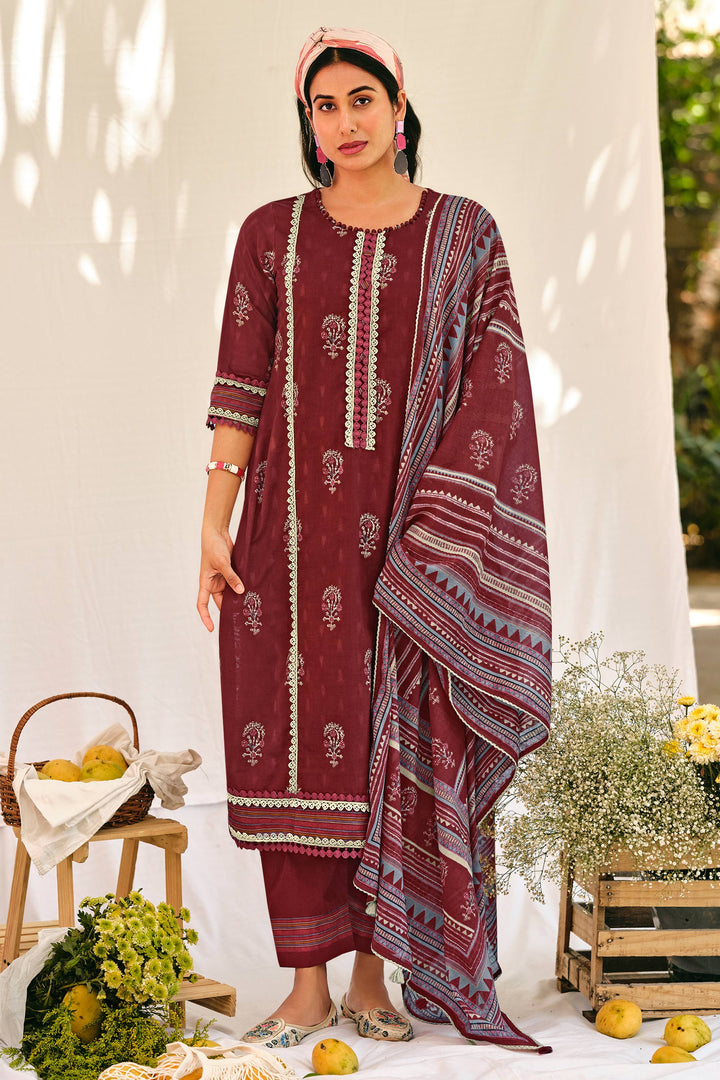 Premium Cotton Jacquard Butti Hand Block Printed Designer Daily Wear Salwar Kameez