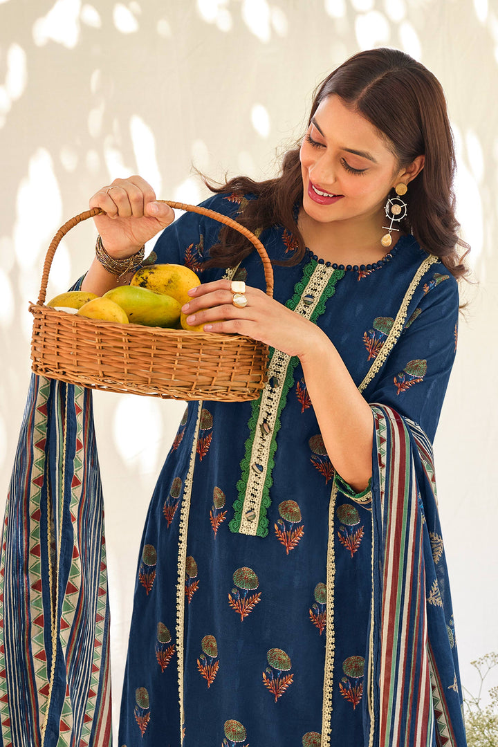 Traditional Cotton Jacquard Butti Printed Salwar Kameez