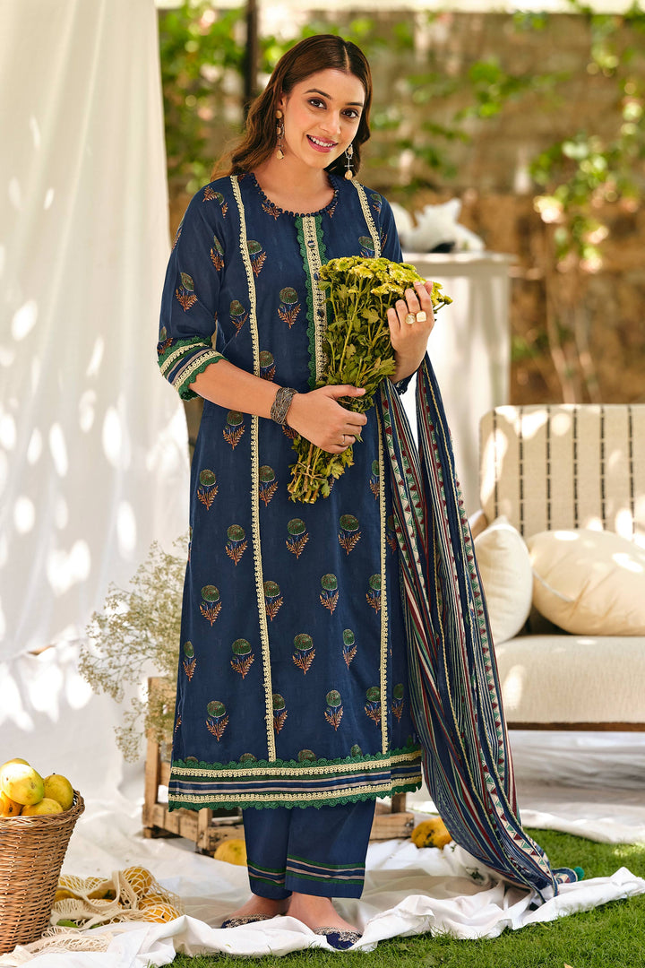 Traditional Cotton Jacquard Butti Printed Salwar Kameez