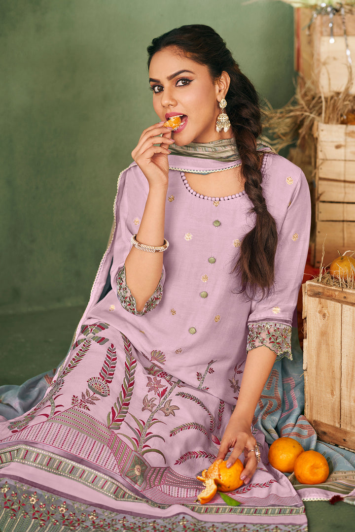 Pure Muslin Jacquard Embroidered Long Designer Straight Cut Salwar Kameez