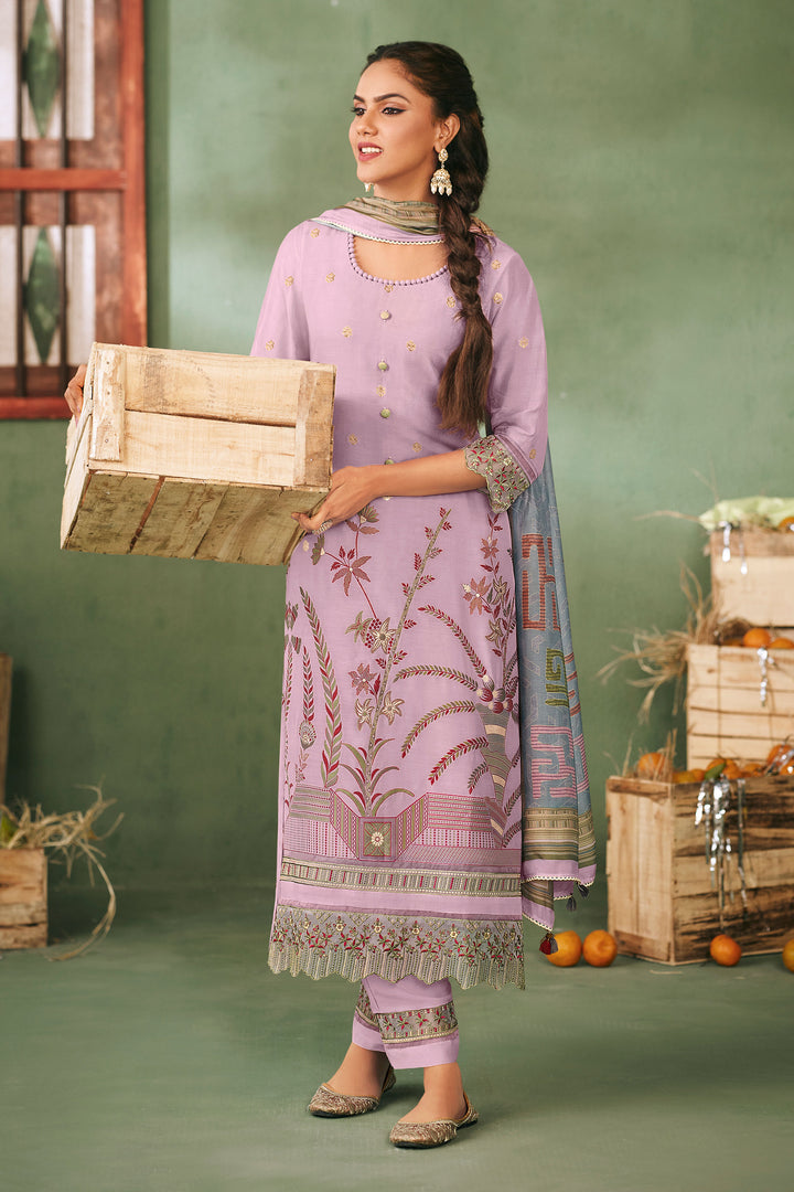 Pure Muslin Jacquard Embroidered Long Designer Straight Cut Salwar Kameez