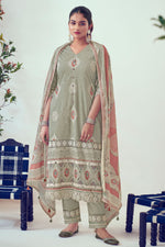 Load image into Gallery viewer, Grey Pure Cotton Fancy Borer Embroidery With Digital Print Designer Salwar Kameez
