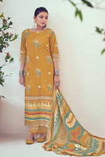 Load image into Gallery viewer, Mustard Color Pure Cotton Fancy Borer Embroidery With Digital Print Designer Salwar Suit
