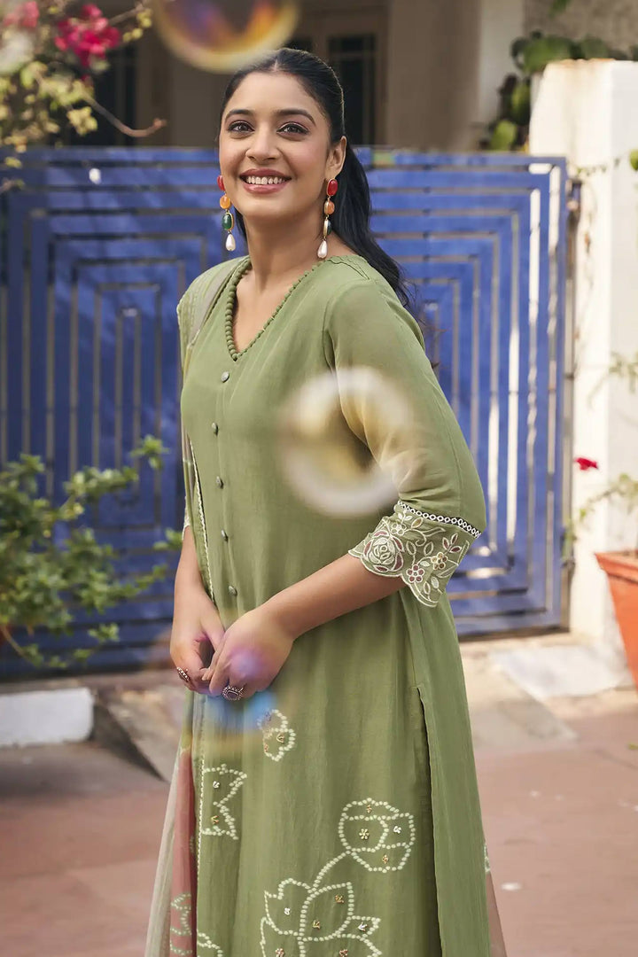 Luxury Mal Mal Chanderi Jacquard Handwork Straight Cut Salwar Suit