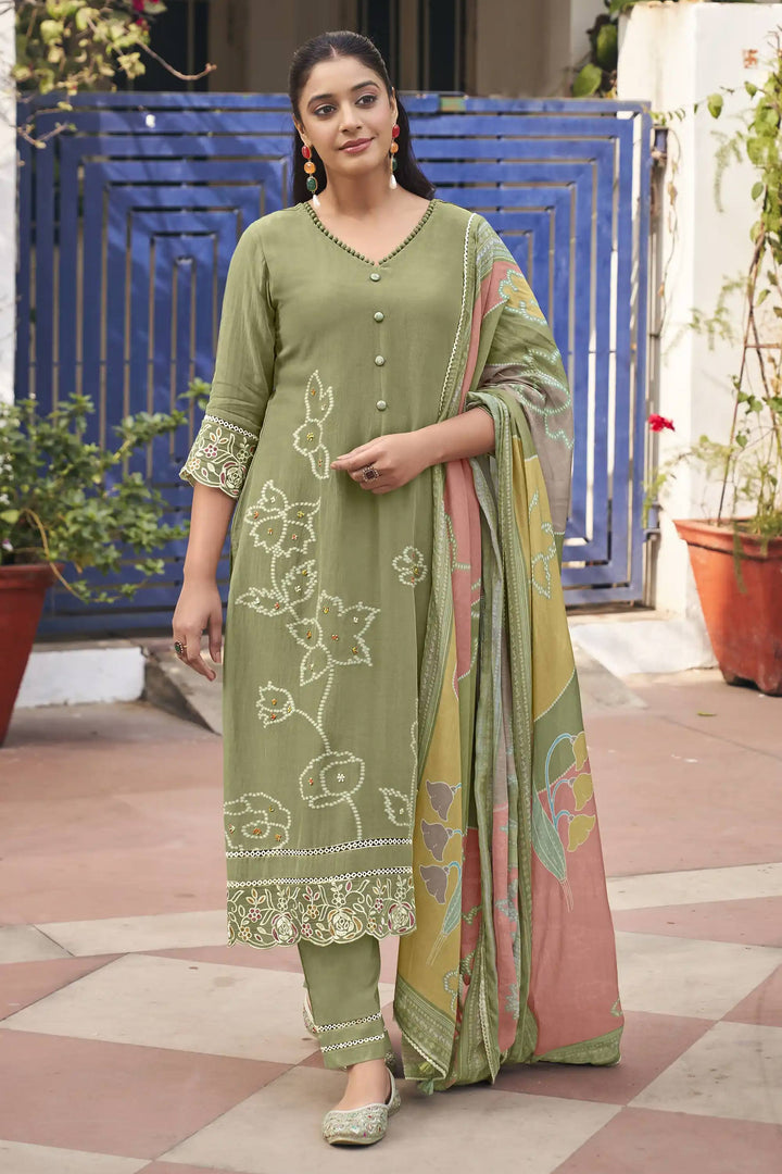 Luxury Mal Mal Chanderi Jacquard Handwork Straight Cut Salwar Suit