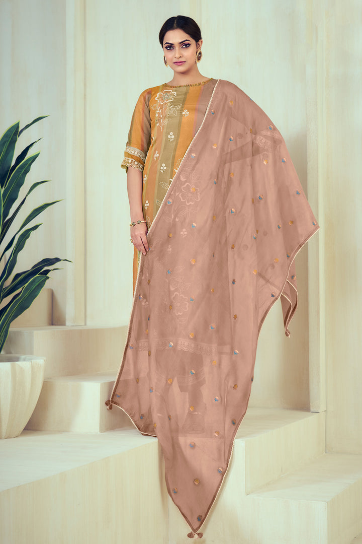 Ornage Pure Tissue Organza Digital Print Salwar Kameez