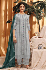 Load image into Gallery viewer, Grey Color Pure South Cotton Embroidery Long Salwar Kameez