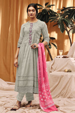 Load image into Gallery viewer, Pure South Cotton Embroidery Long Salwar Suit In Dark Beige
