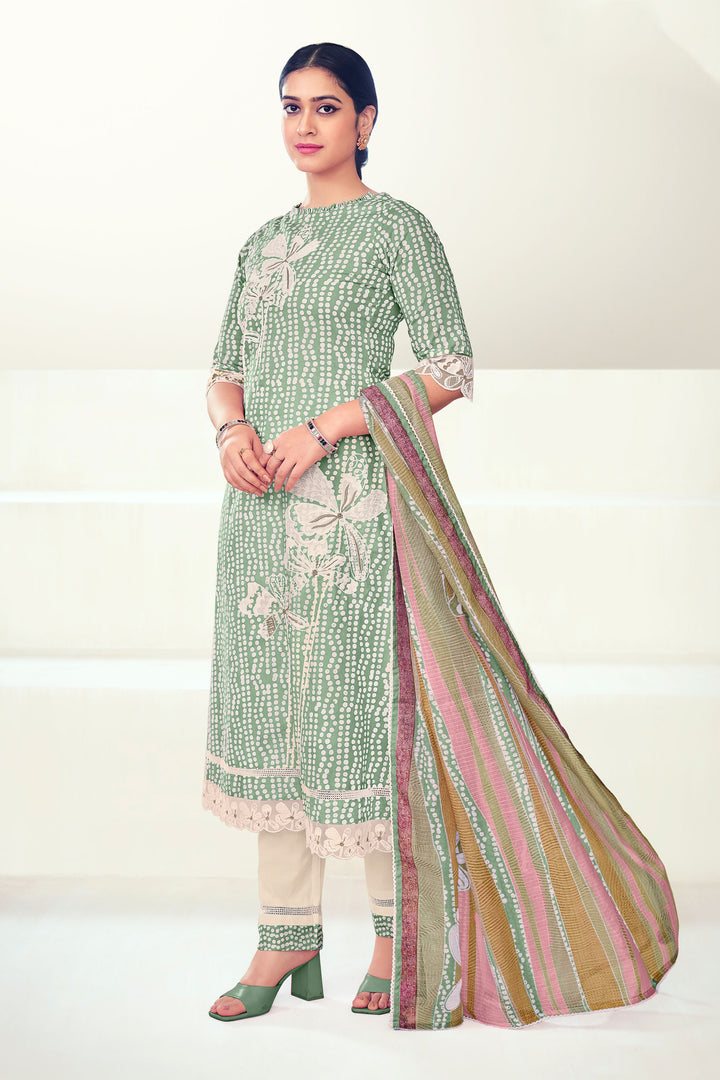 Sea Green Color Pure Cotton Block Print Casual Long Salwar Suit