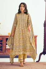 Load image into Gallery viewer, Mustard Color Pure Cotton Block Print And Embroidery Work Designer Salwar Kameez
