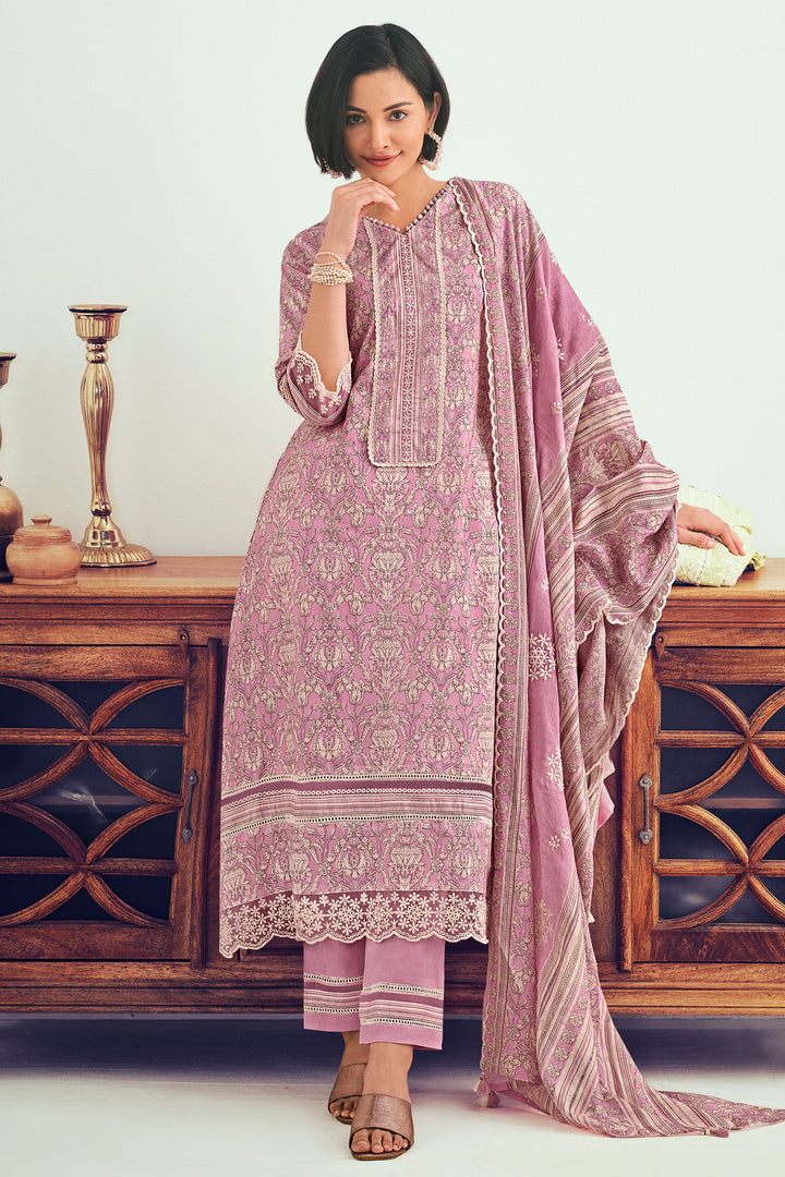 Pink Pure Cotton Block Print And Embroidery Work Designer Salwar Suit