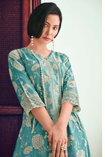 Load image into Gallery viewer, Pure Cotton Block Print And Embroidery Work Designer Salwar Kameez In Teal Color
