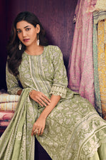 Load image into Gallery viewer, Pure Cotton Block Print And Embroidery Work Designer Salwar Suit In Green Color
