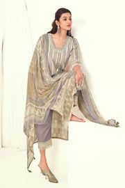 Grey Color Pure Linen Digital Print Straight Cut Suit