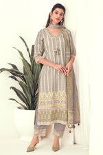 Load image into Gallery viewer, Grey Color Pure Linen Digital Print Straight Cut Suit
