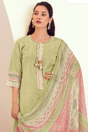 Green Pure Linen Digital Print Straight Cut Dress