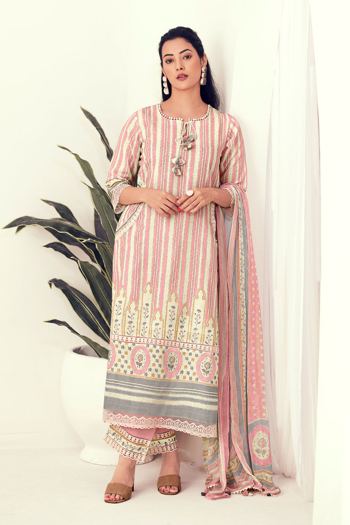 Pure Linen Digital Print Straight Cut Salwar Kameez In Pink