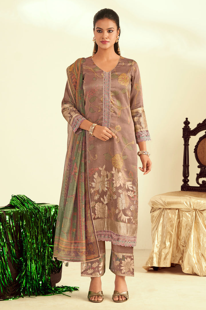 Lavender Pure Tissue Fancy Jacquard Digital Print Designer Suit