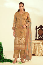 Load image into Gallery viewer, Cream Pure Tissue Fancy Jacquard Digital Print Designer Dress