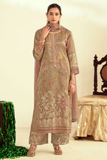 Load image into Gallery viewer, Tissue Fancy Jacquard Digital Print Designer Salwar Kameez In Beige Color